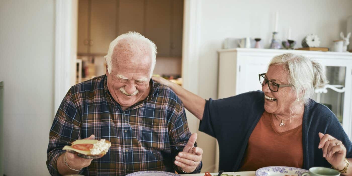 Close up of a senior couple having breakfast