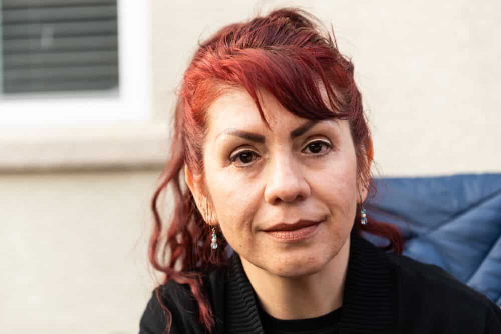 Woman with red dyed hair