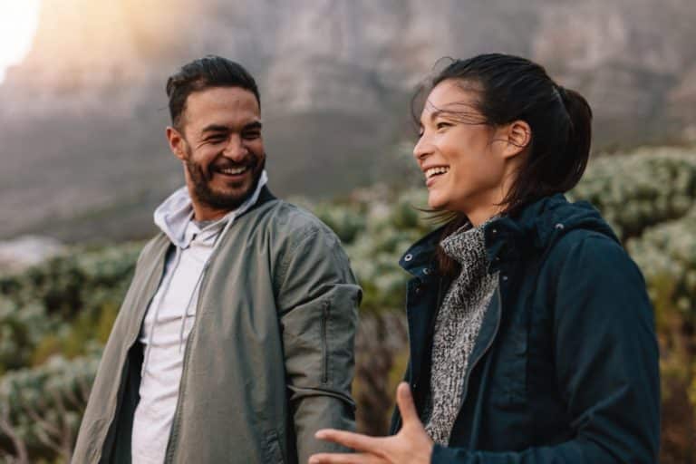 Couple talking outdoors